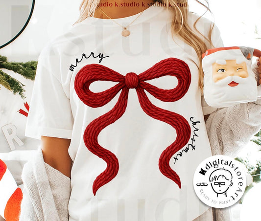 Merry Christmas Yarn Bow Tee/Sweatshirt
