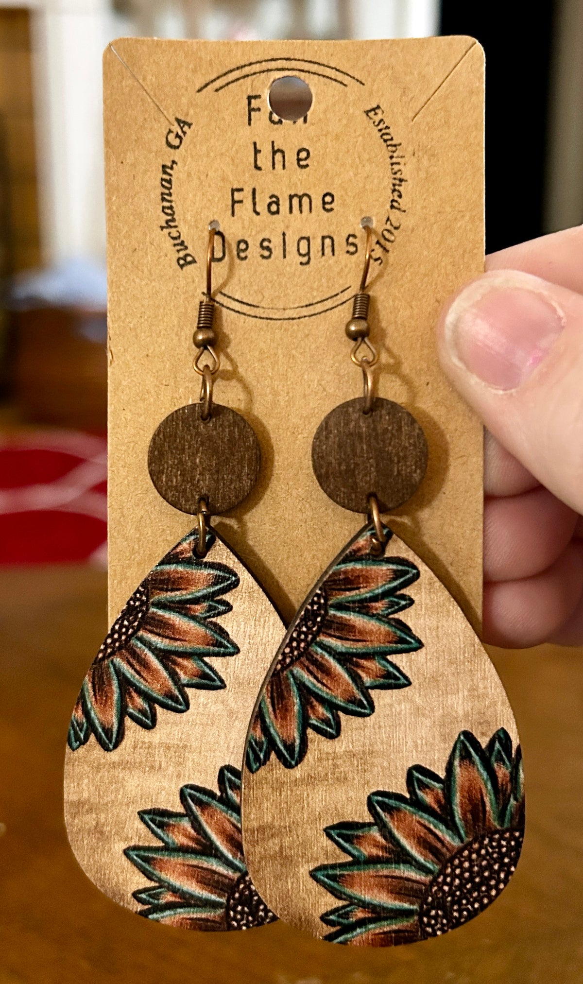 Sunflower Wooden Dangle Earrings