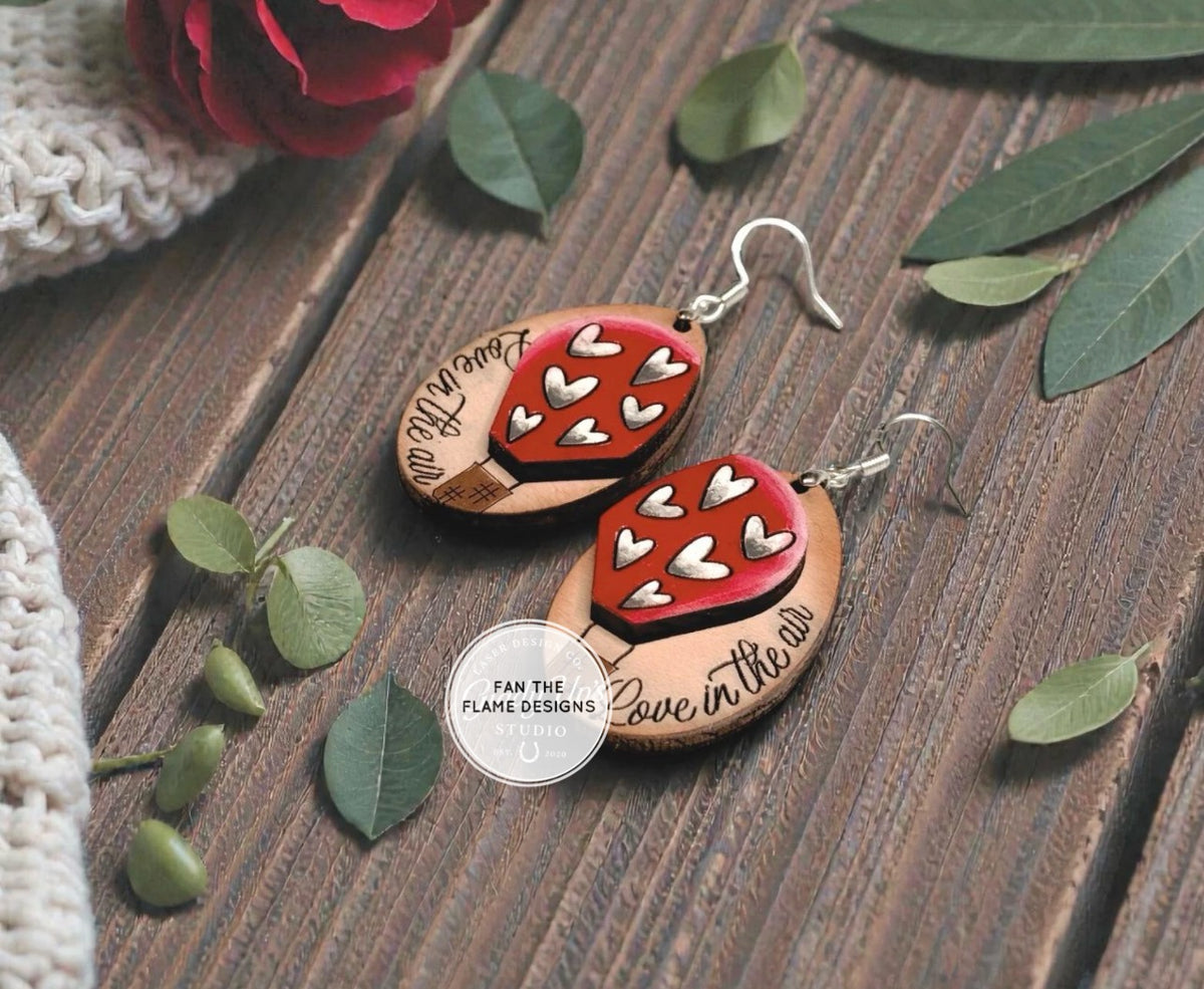 Valentine Hot Air Balloon Wooden Dangle Earrings