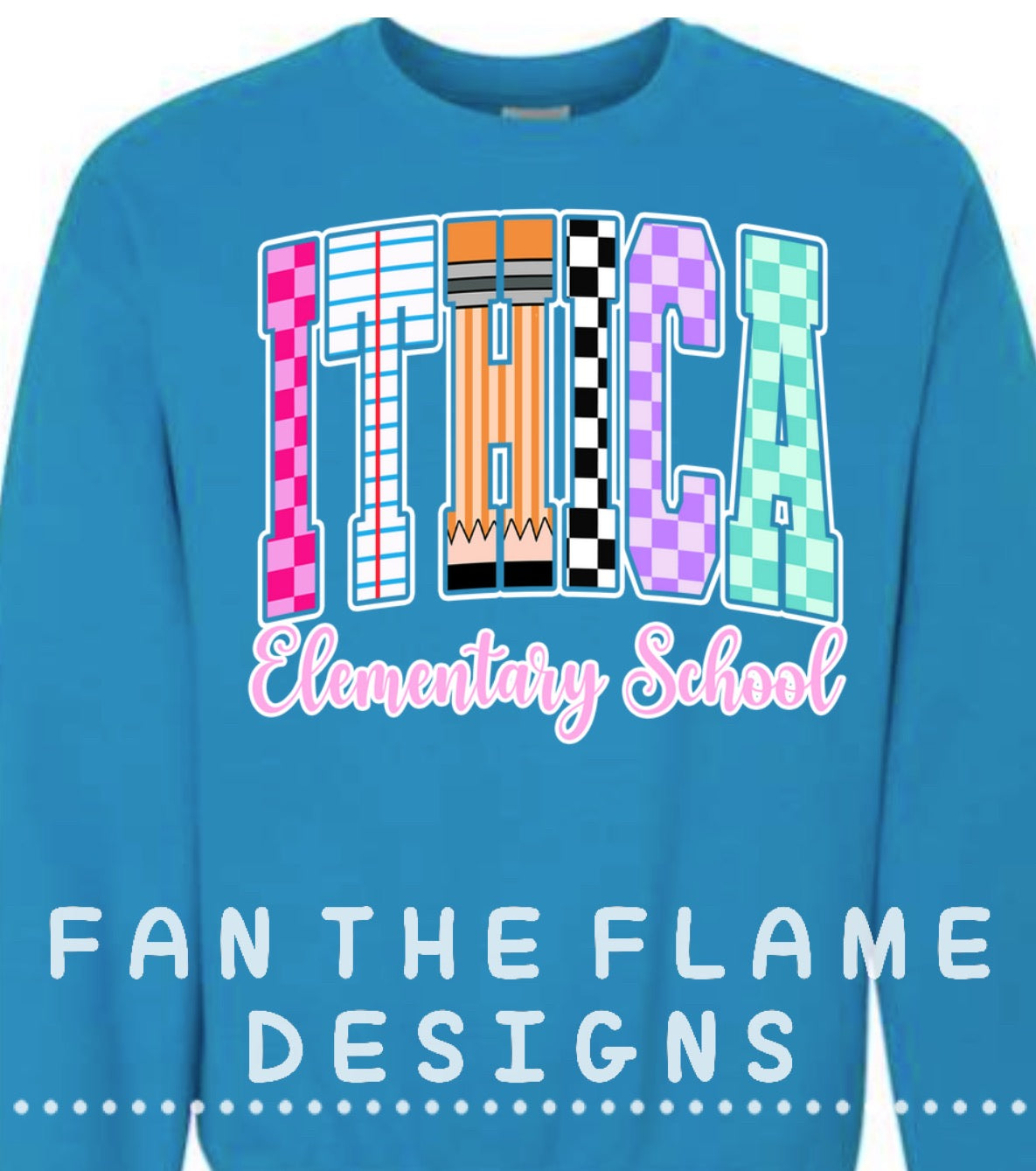 Ithica Elementary School Pencil Font tee/sweatshirt