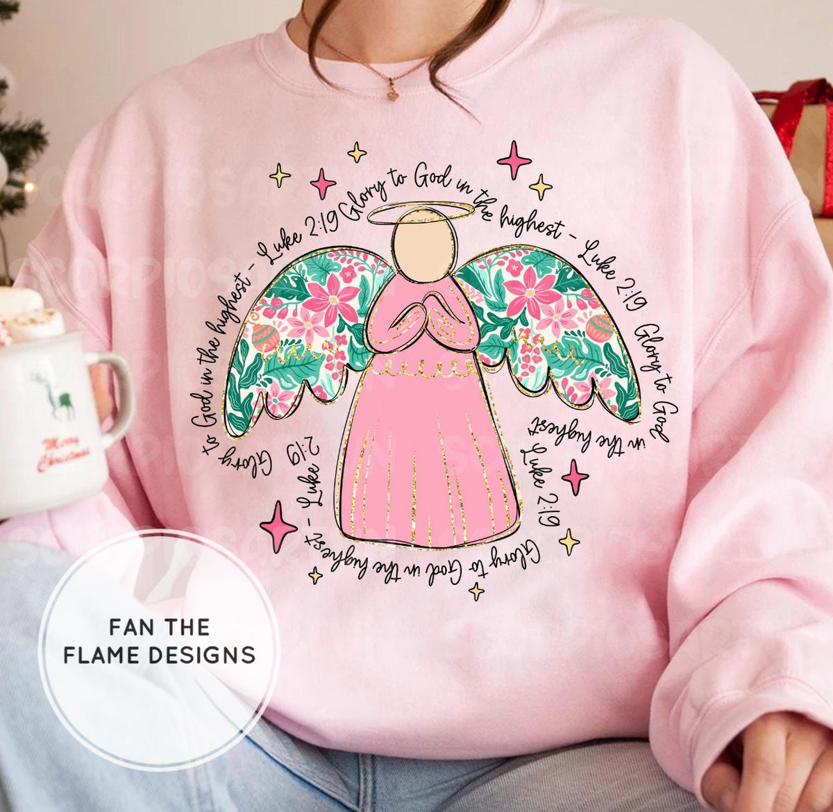 Glitter Pink Floral Angel Short/Long/Sweatshirt