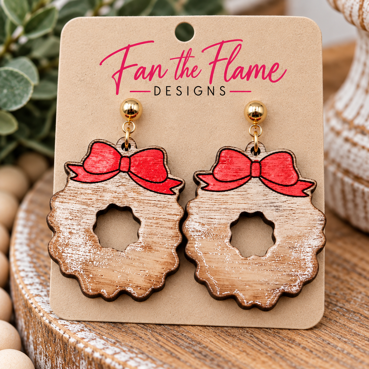 Rustic Distressed Wreath Earrings