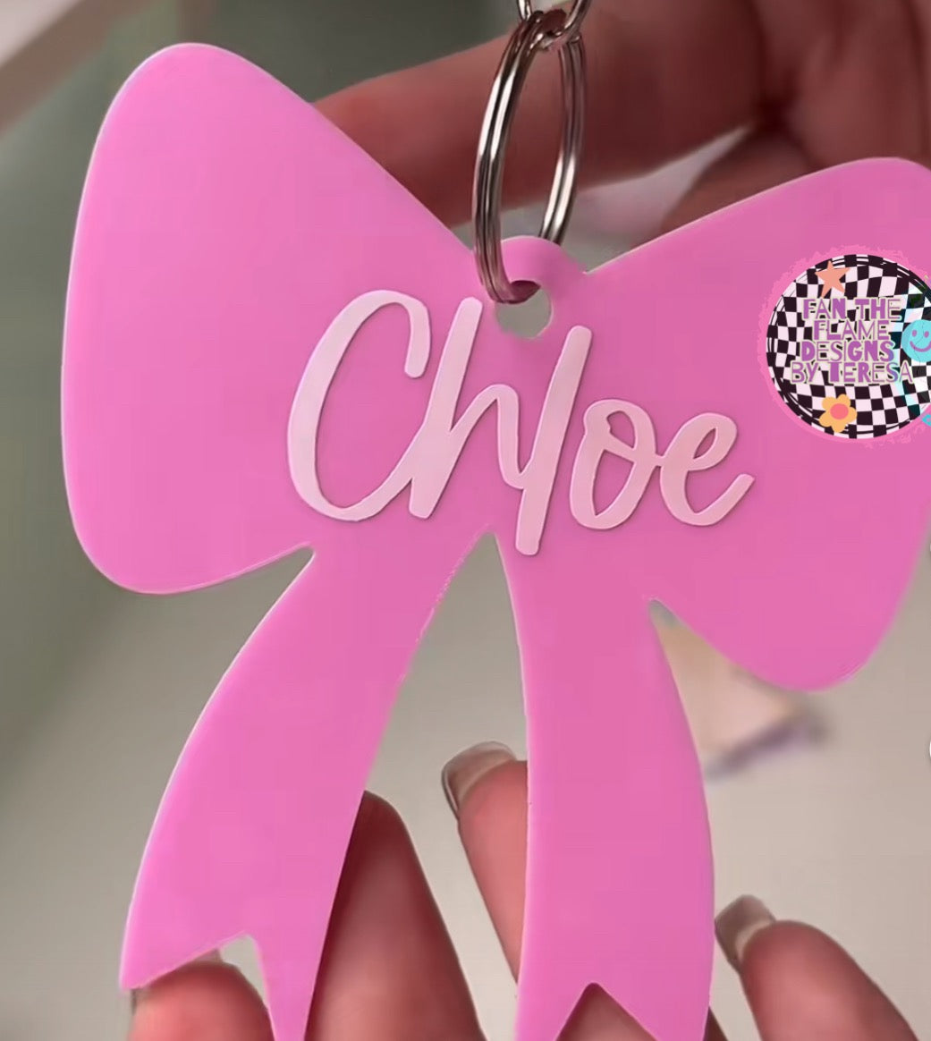 Acrylic Personalized Bow Keychain