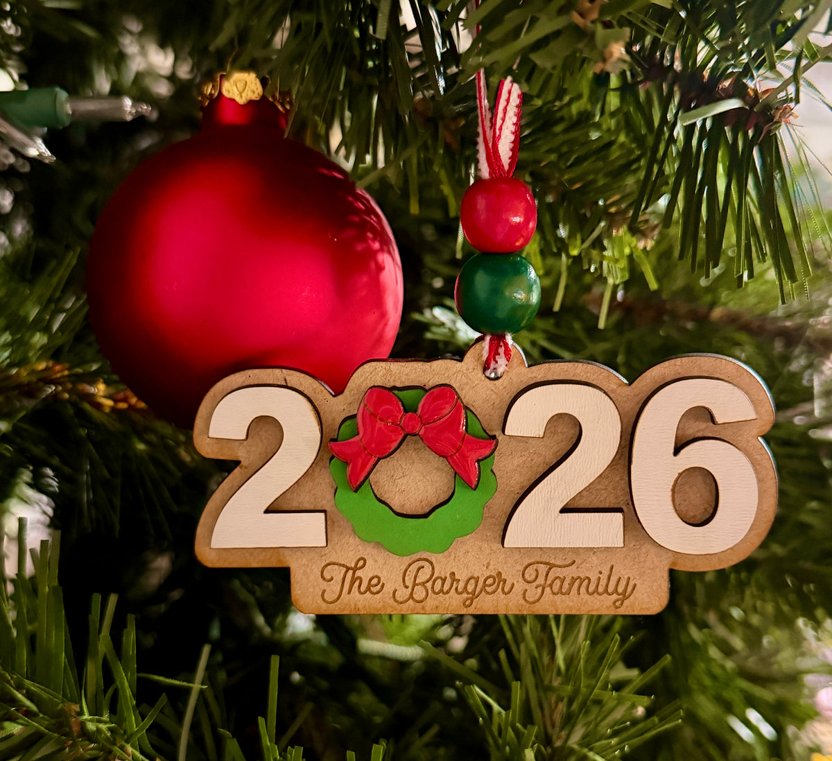 Personalized Year with wreath & bow Ornament