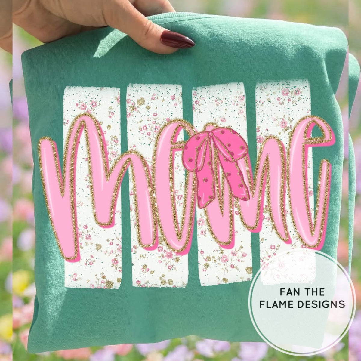 Floral Distressed Stripes Names with Glitter & Bow Coquette