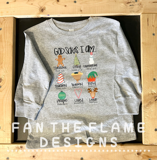 God says I am Boy Christmas Edition short sleeved/long sleeved tee/sweatshirt