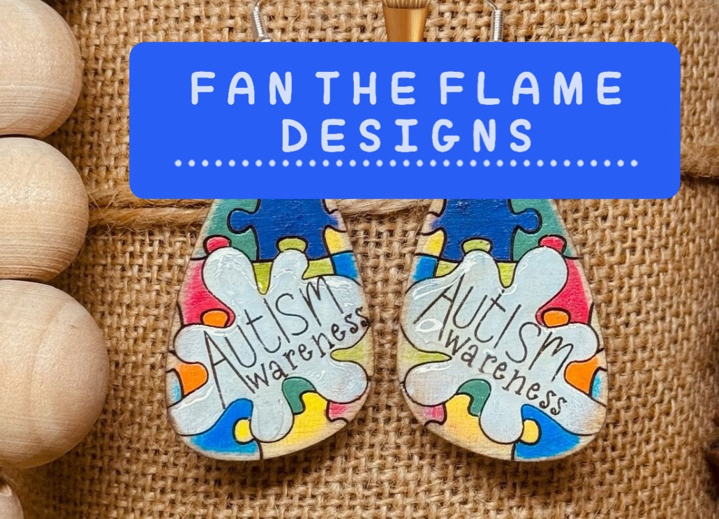 Handmade Autism Awareness Wooden Earrings