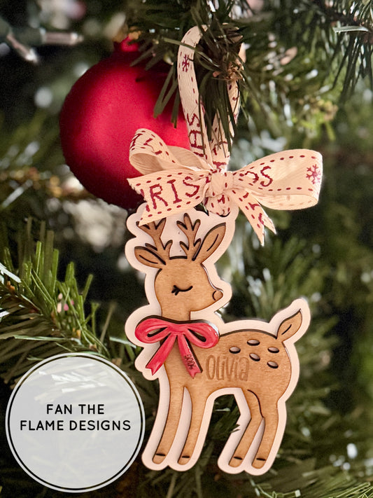 Personalized Deer with bow Ornament