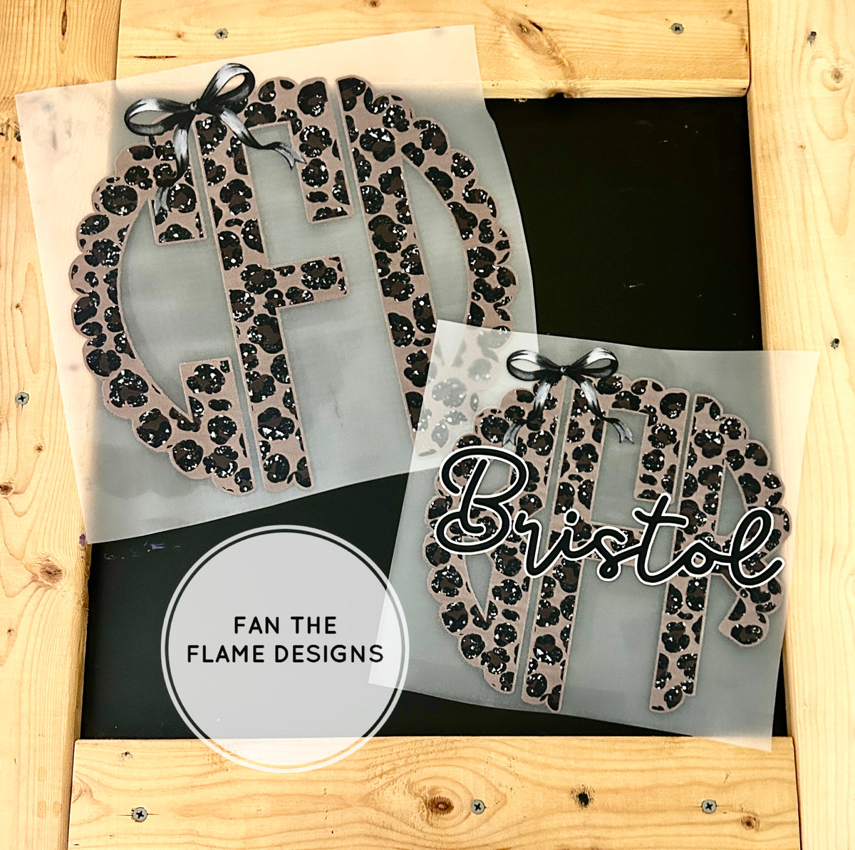 Glitter Leopard Monogram with bow