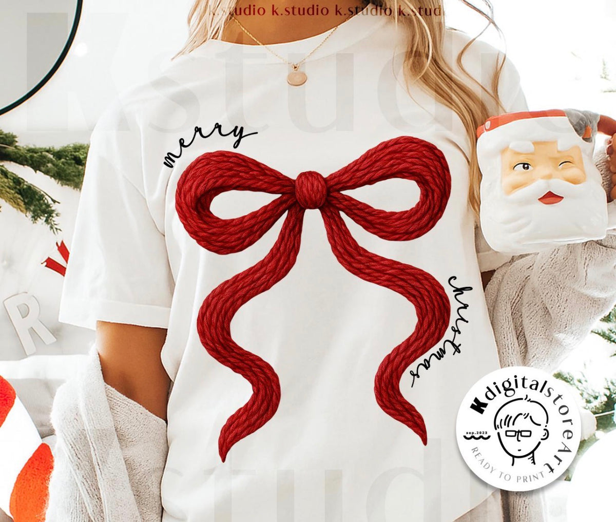Merry Christmas Yarn Bow Tee/Sweatshirt