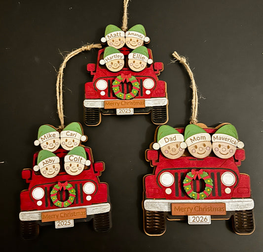Personalized Family Jeep Christmas Ornament