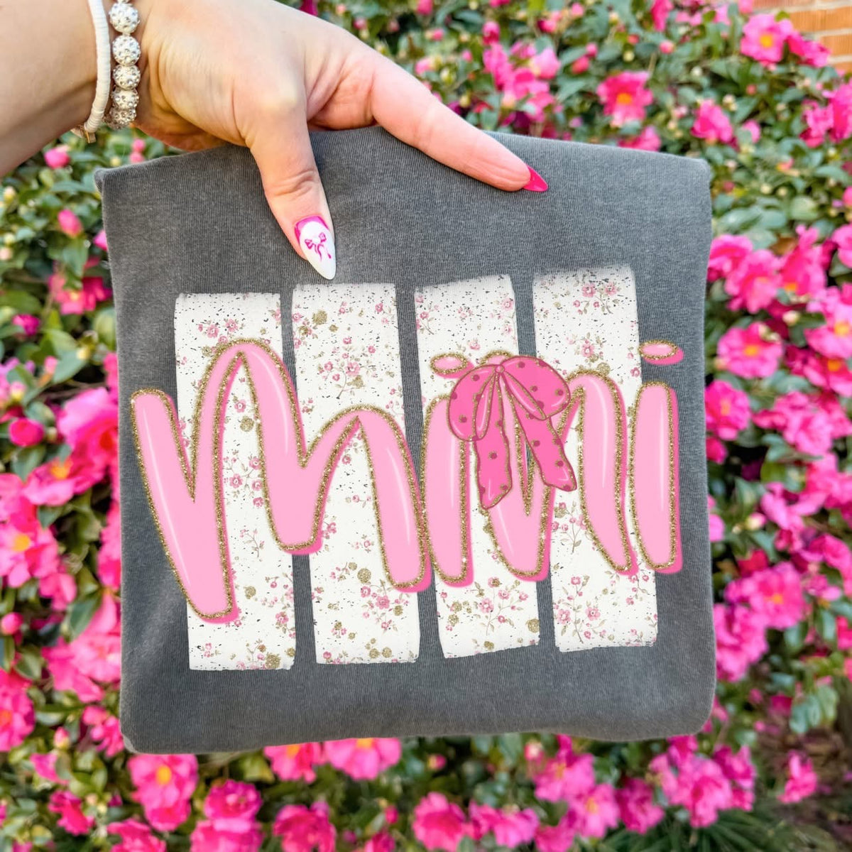 Floral Distressed Stripes Names with Glitter & Bow Coquette