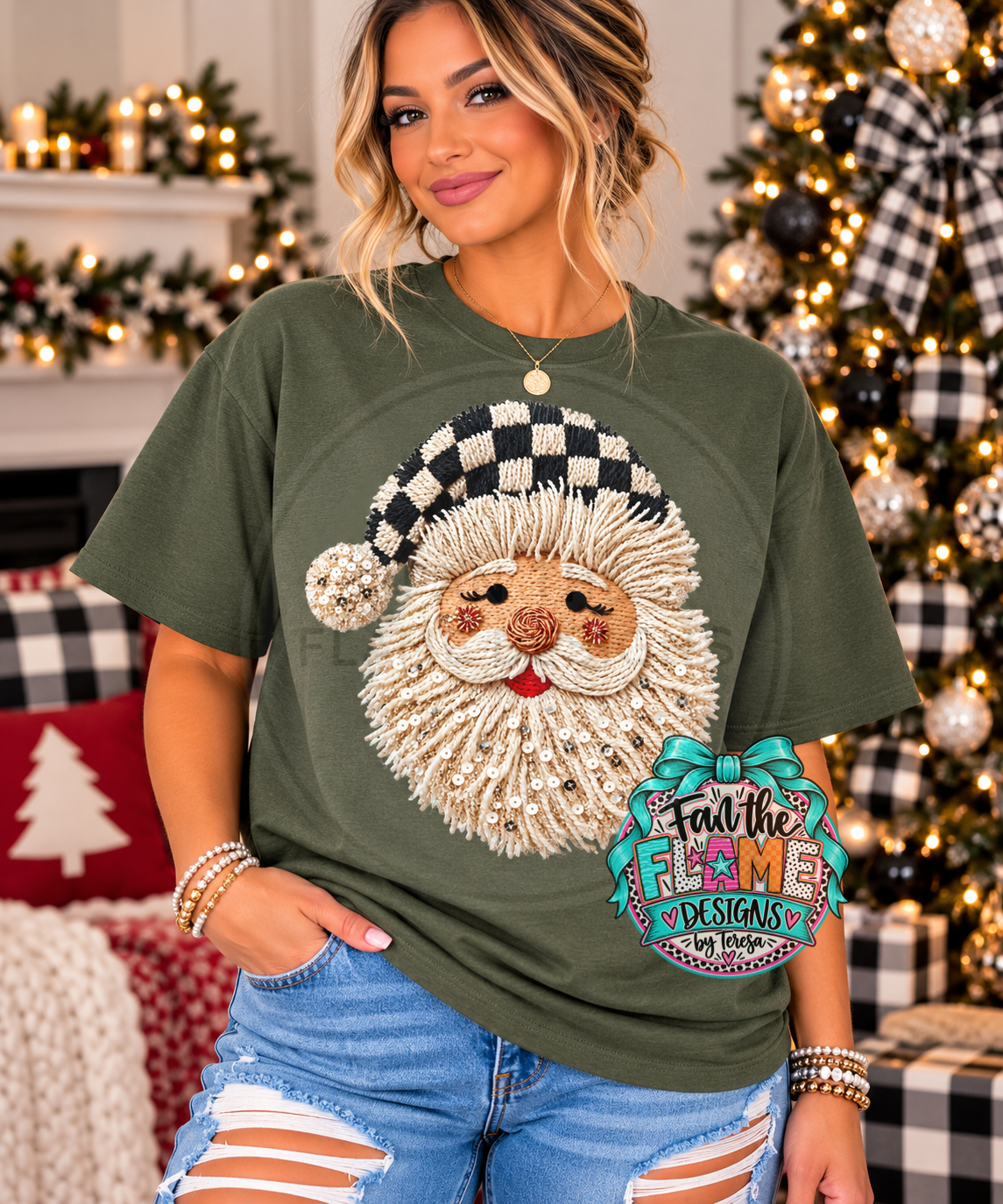 Faux Yarn Santa with black checkered hat