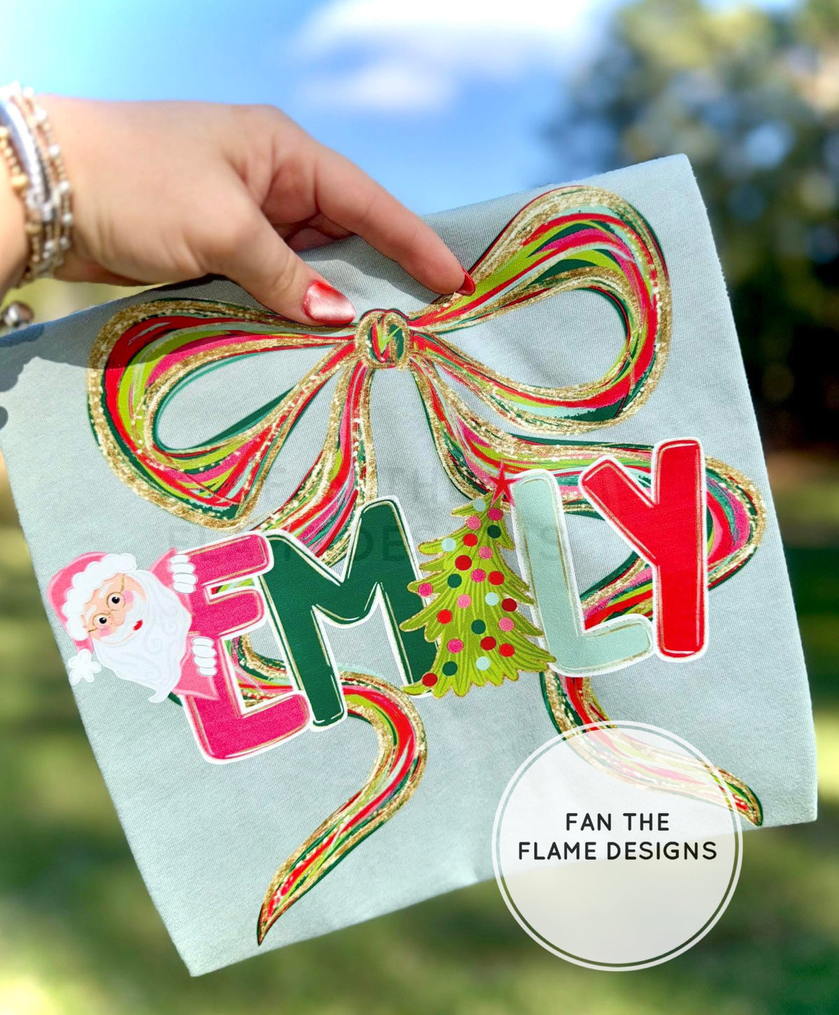 Personalized Girl Santa Bow Name Short/Long/Sweatshirt