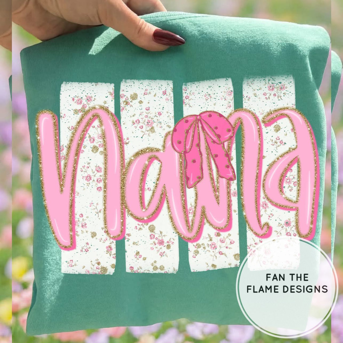 Floral Distressed Stripes Names with Glitter & Bow Coquette