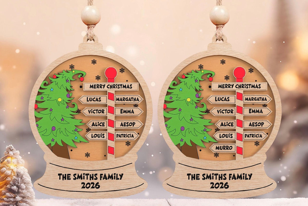 Personalized Family Christmas Tree Directional Sign Ornament
