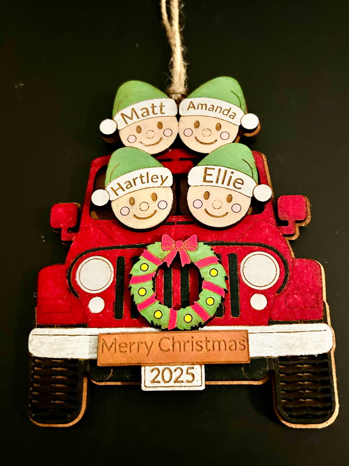 Personalized Family Jeep Christmas Ornament