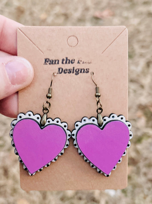 Handmade Lace Heart Wooden Earrings