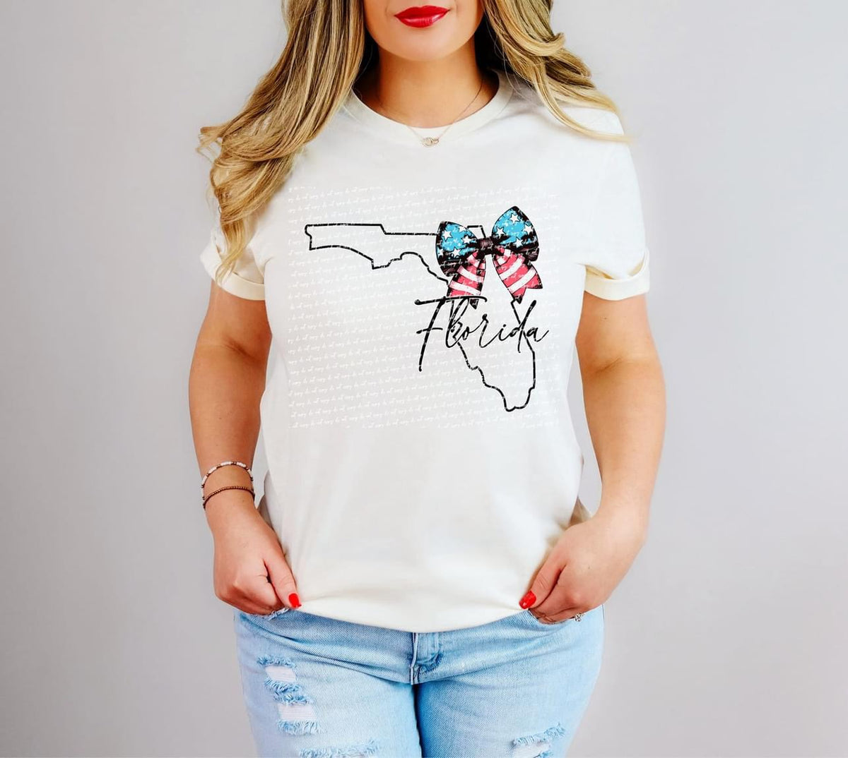 Patriotic Outline States with bow Tee