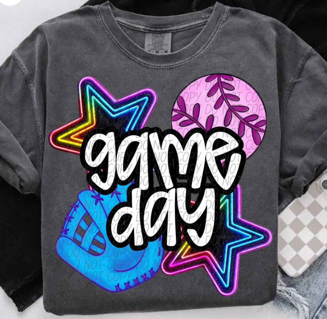 Game day neon with pink ball tee/sweatshirt