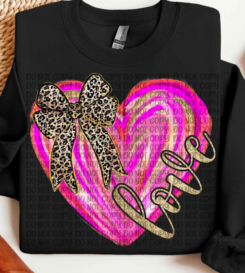 Love heart with leopard bow tee/sweatshirt