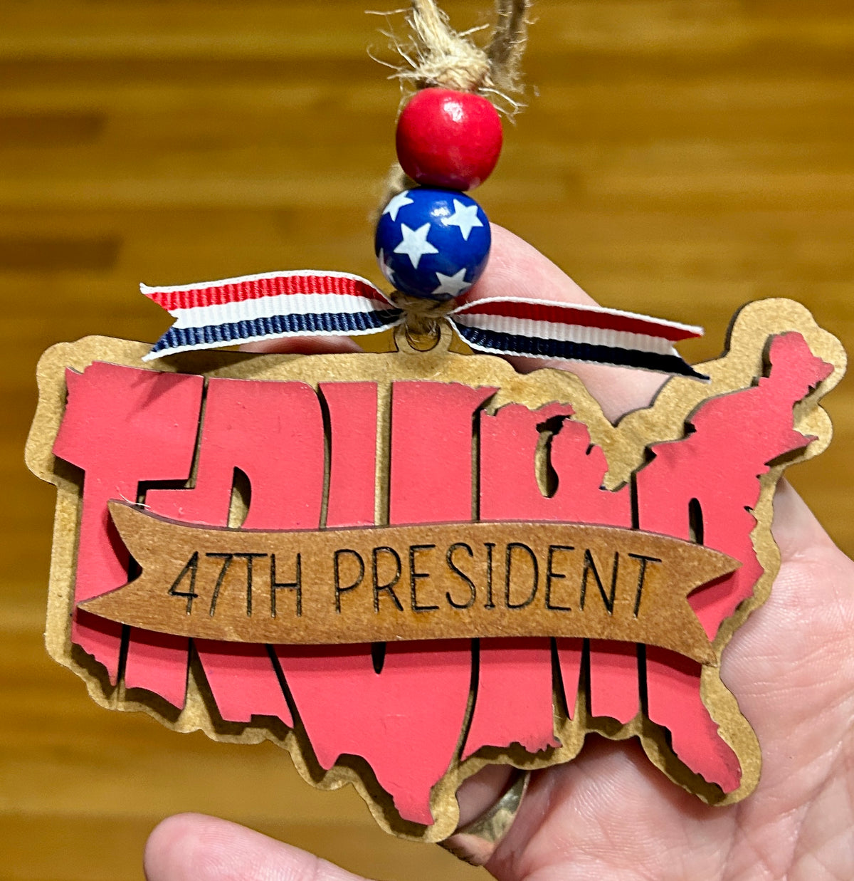 Trump United States Wooden Car Charm/Ornament