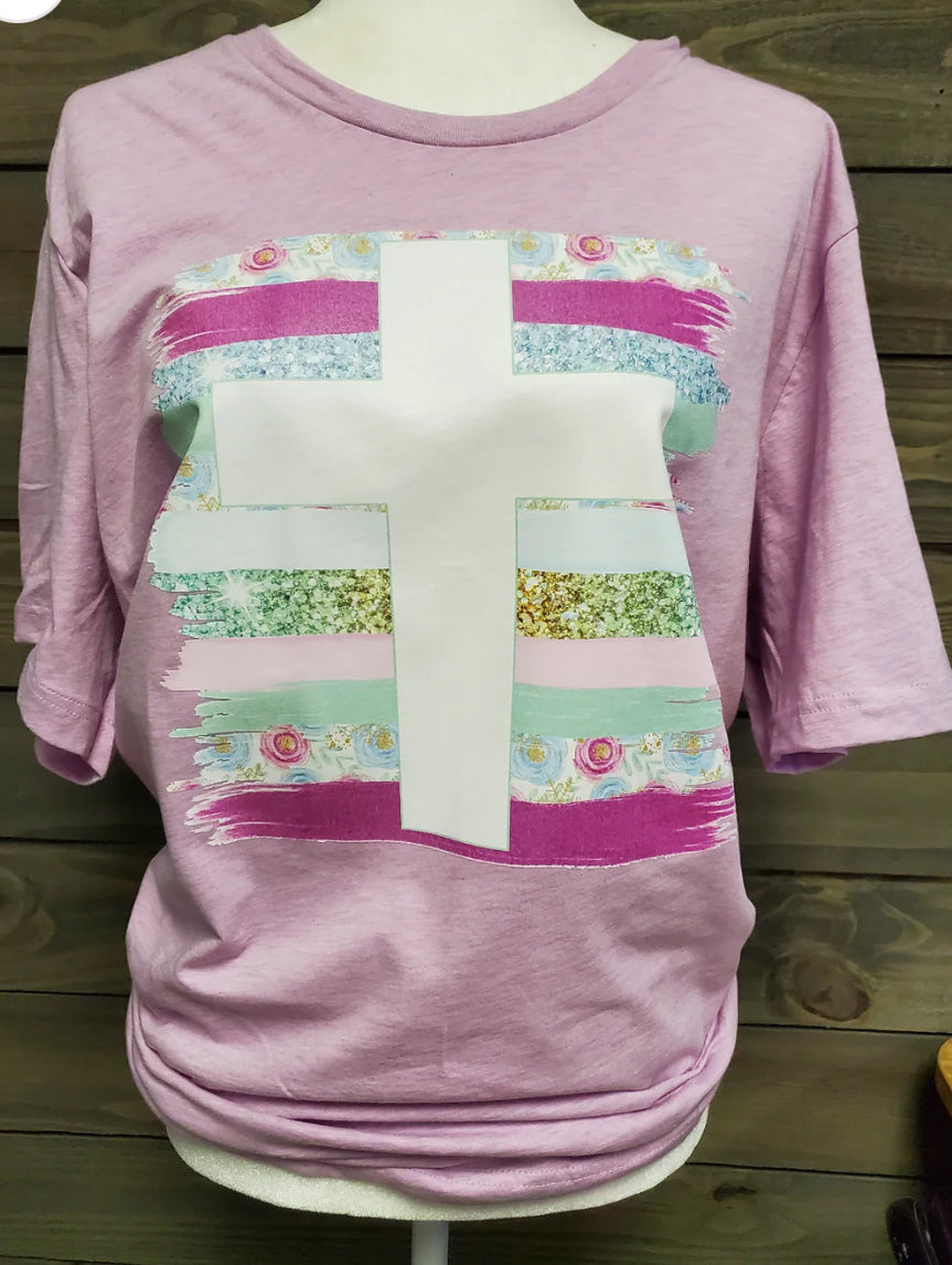 White cross with brushstrokes tee/sweatshirt