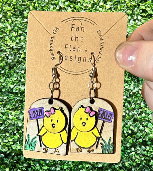 Handmade Easter Chicks Wooden Earrings