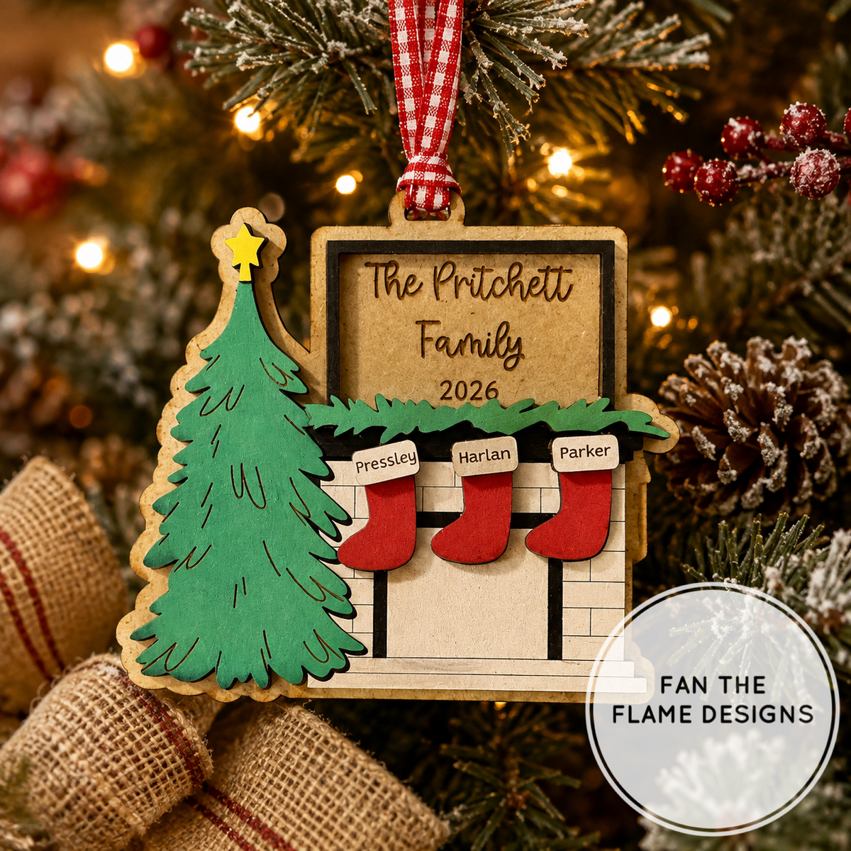 Fireplace & Christmas Tree Family Christmas Ornament