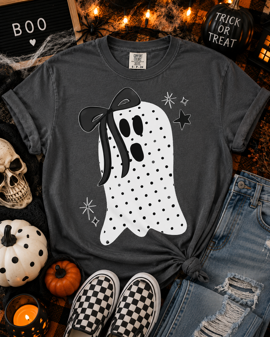 Polka Dot Ghost with bow