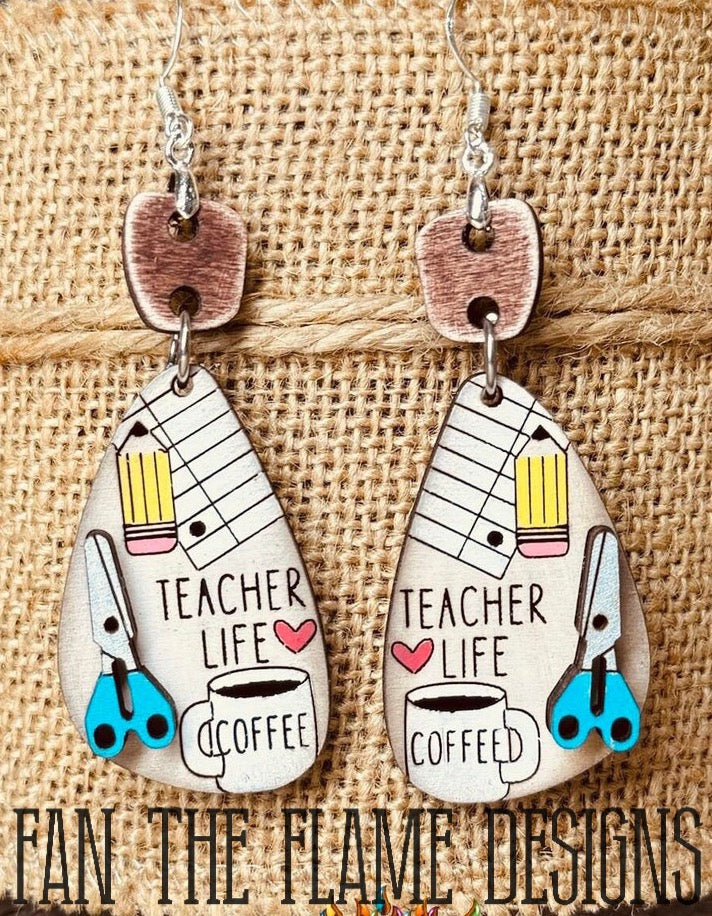 Handmade Distressed Teacher Life dangle earring
