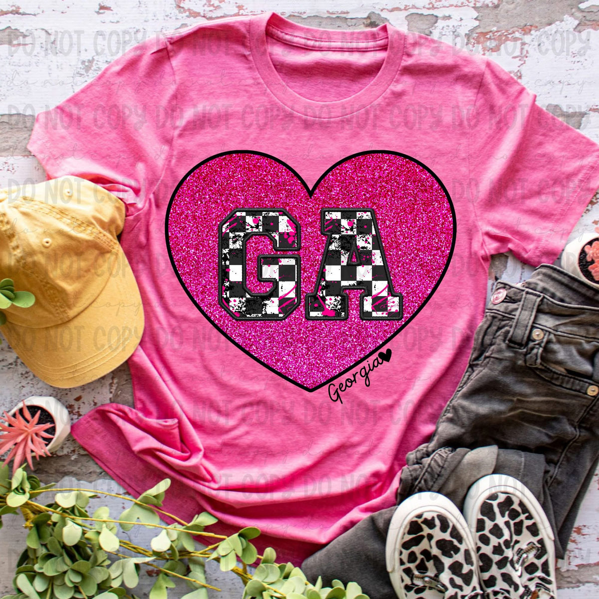 Faux Glitter Heart Checkered State tee/sweatshirt