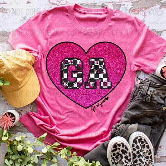 Faux Glitter Heart Checkered State tee/sweatshirt