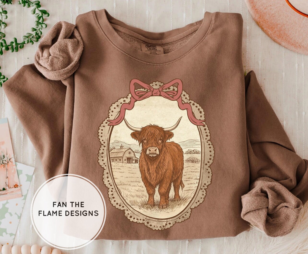 Vintage Farmhouse Highland Cow Short/Long/Sweatshirt