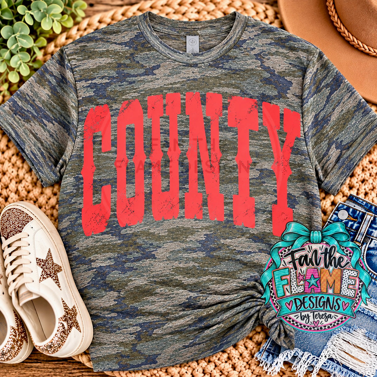 Vintage Camo with Red County