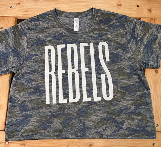 Camo Rebels Tall Skinny Oversized School Mascot Tee