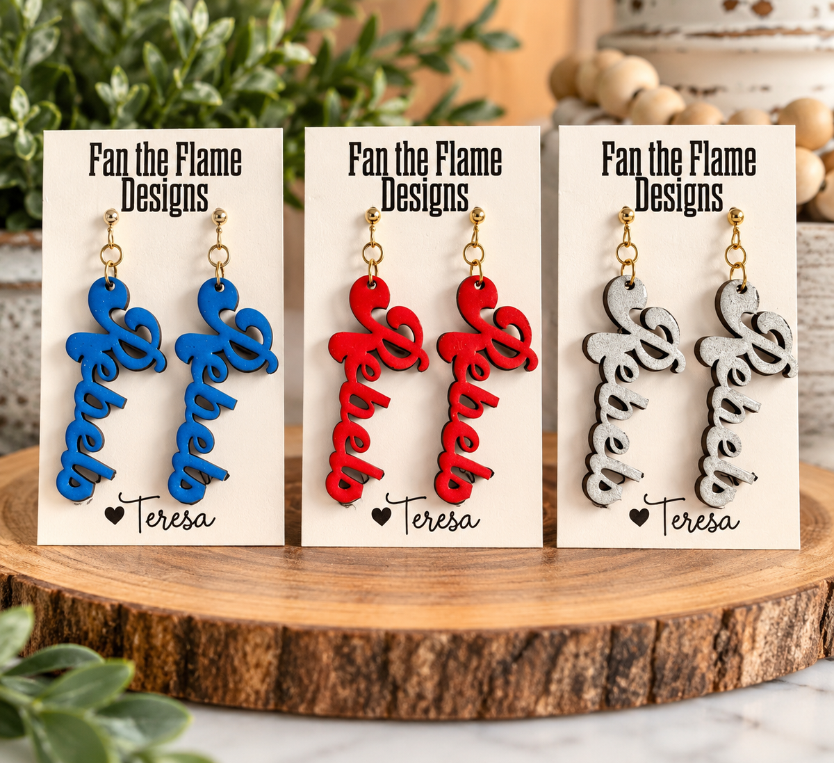 Rebels Dangle Earrings in Cursive