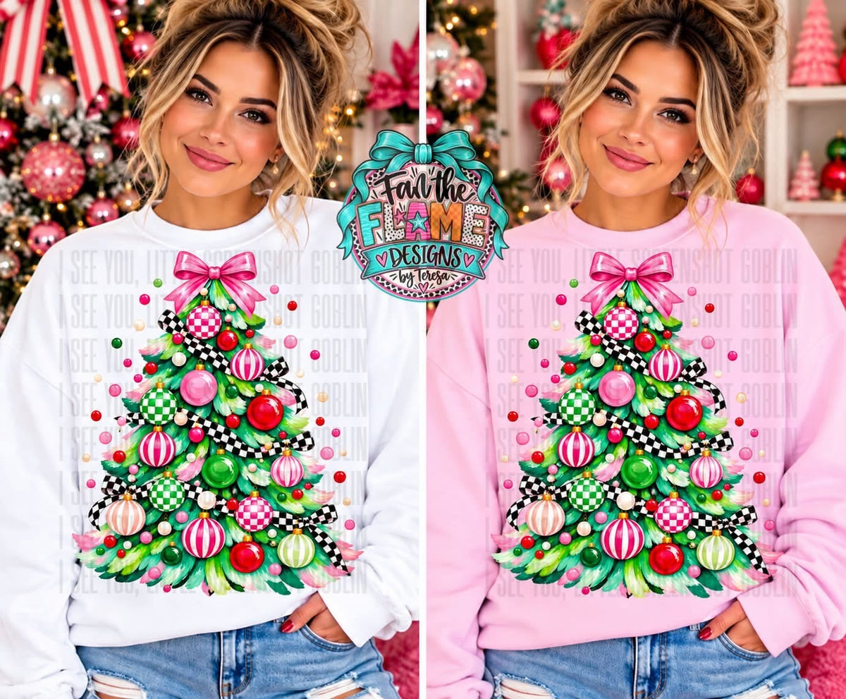 Pink Christmas with checkered ornaments
