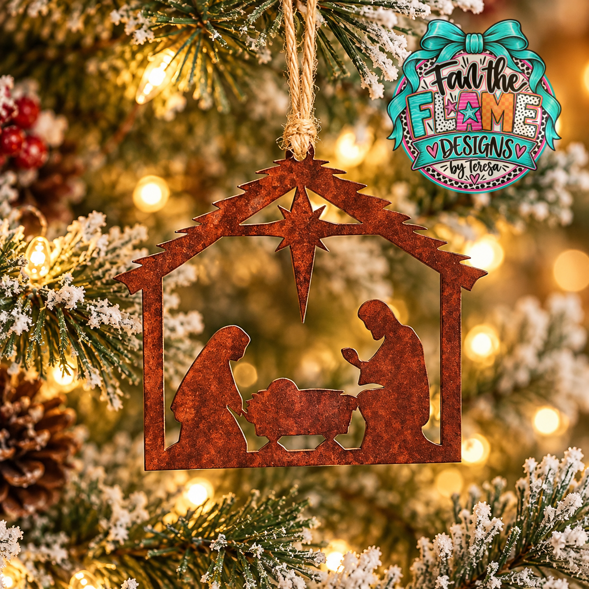 Rustic Metal Nativity Ornament